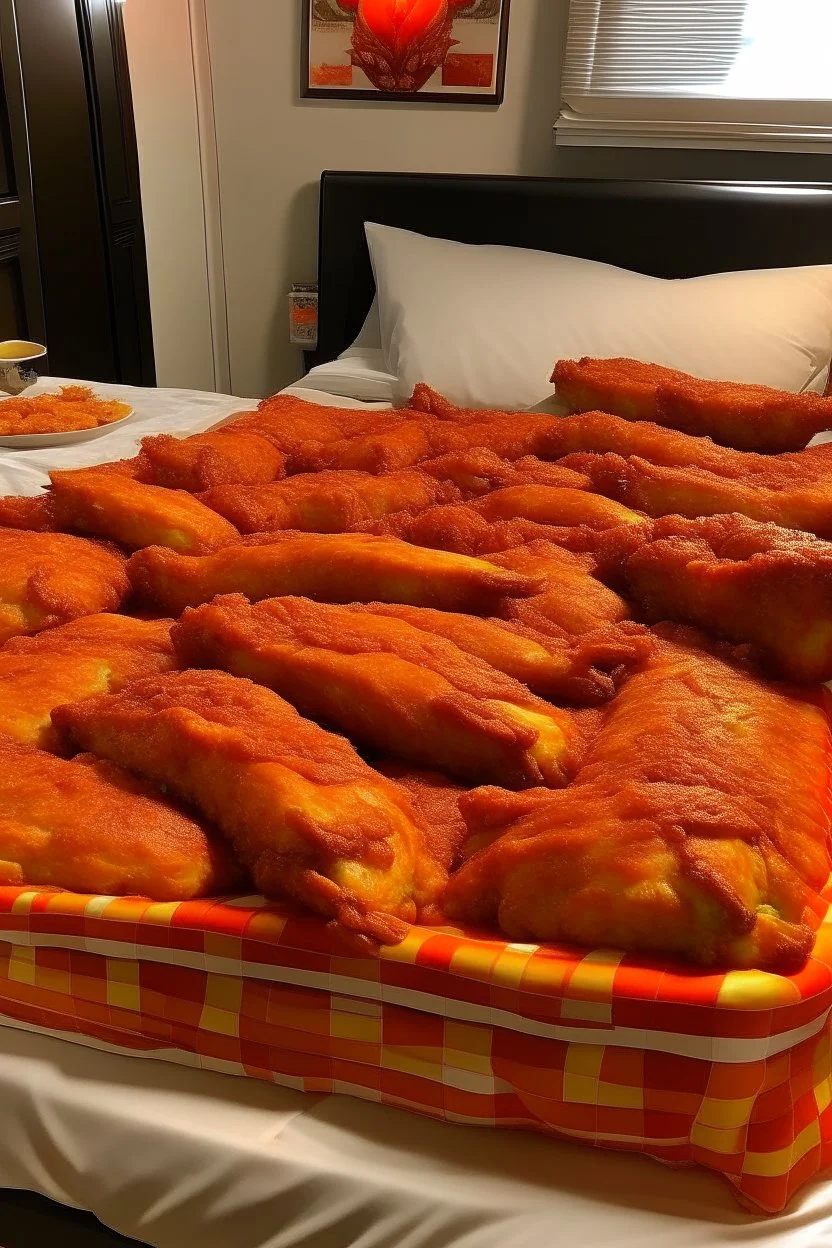 bed made out chicken wings