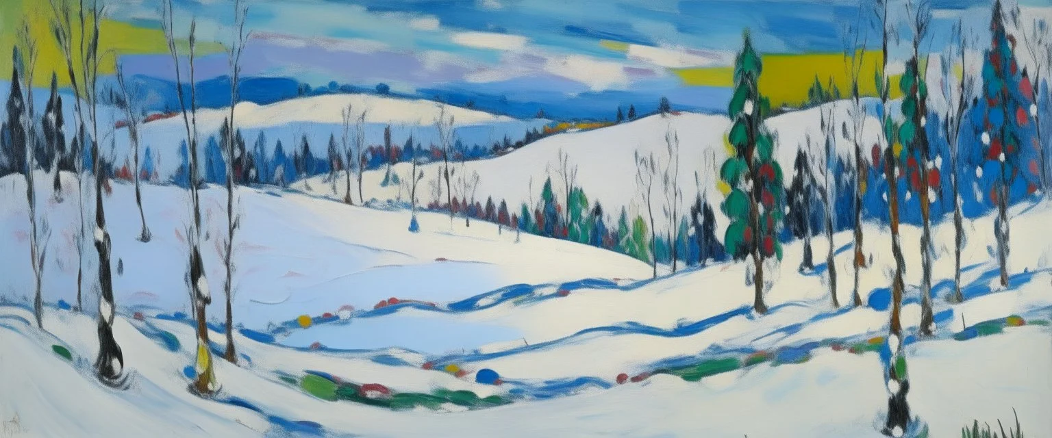 A white winter tundra with falling snowflakes painted by Alexej von Jawlensky