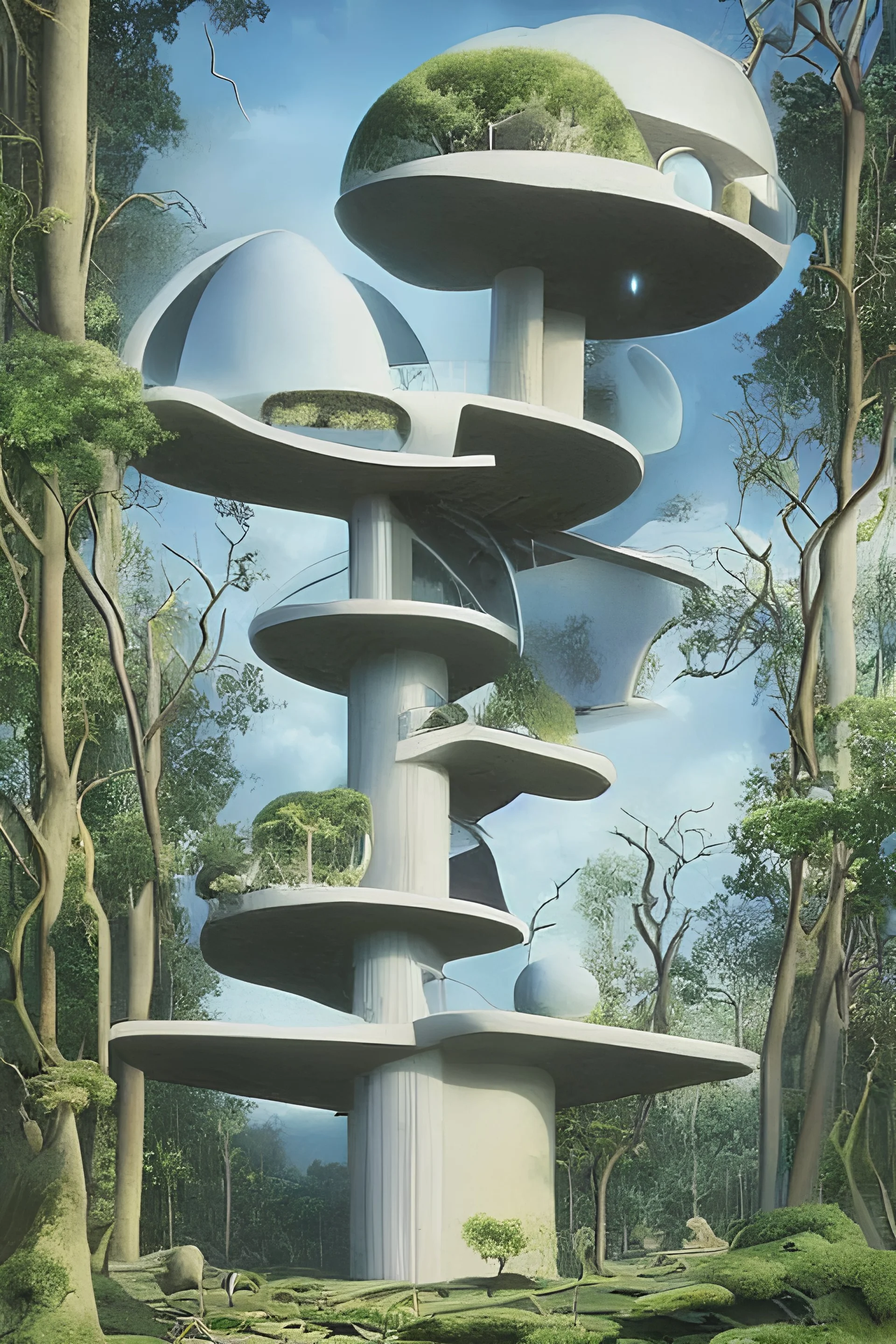 A surreal futuristic stylish modern flat, on Epic tree, treehouse, art by Roger Dean and Lee Madgwick , photorealistic, high level of details