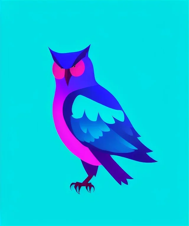 friendly full body owl, centered, blue and green gradient, one color background