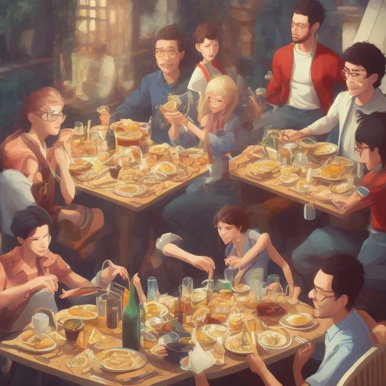 A collection of people enjoying brunch, Hayao Miyazaki