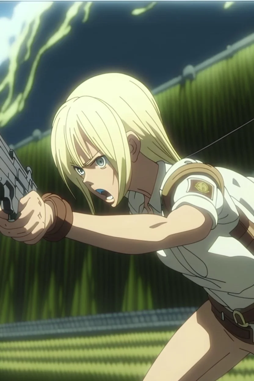 Attack on Titan screencap of a female Blonde girl attacks Shooting