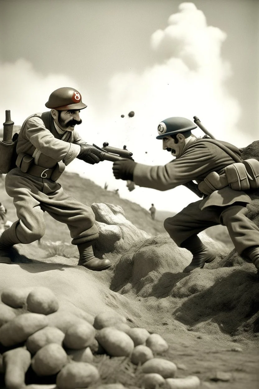 super mario fighting in world war 2 as a historic photograph