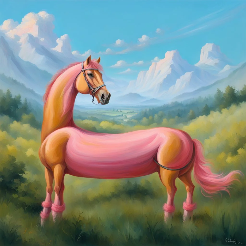 a pink horse like a 19th painting