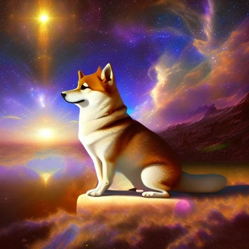 third eye ascension shiba inu doge with heaven glowing aura Q anon galaxy