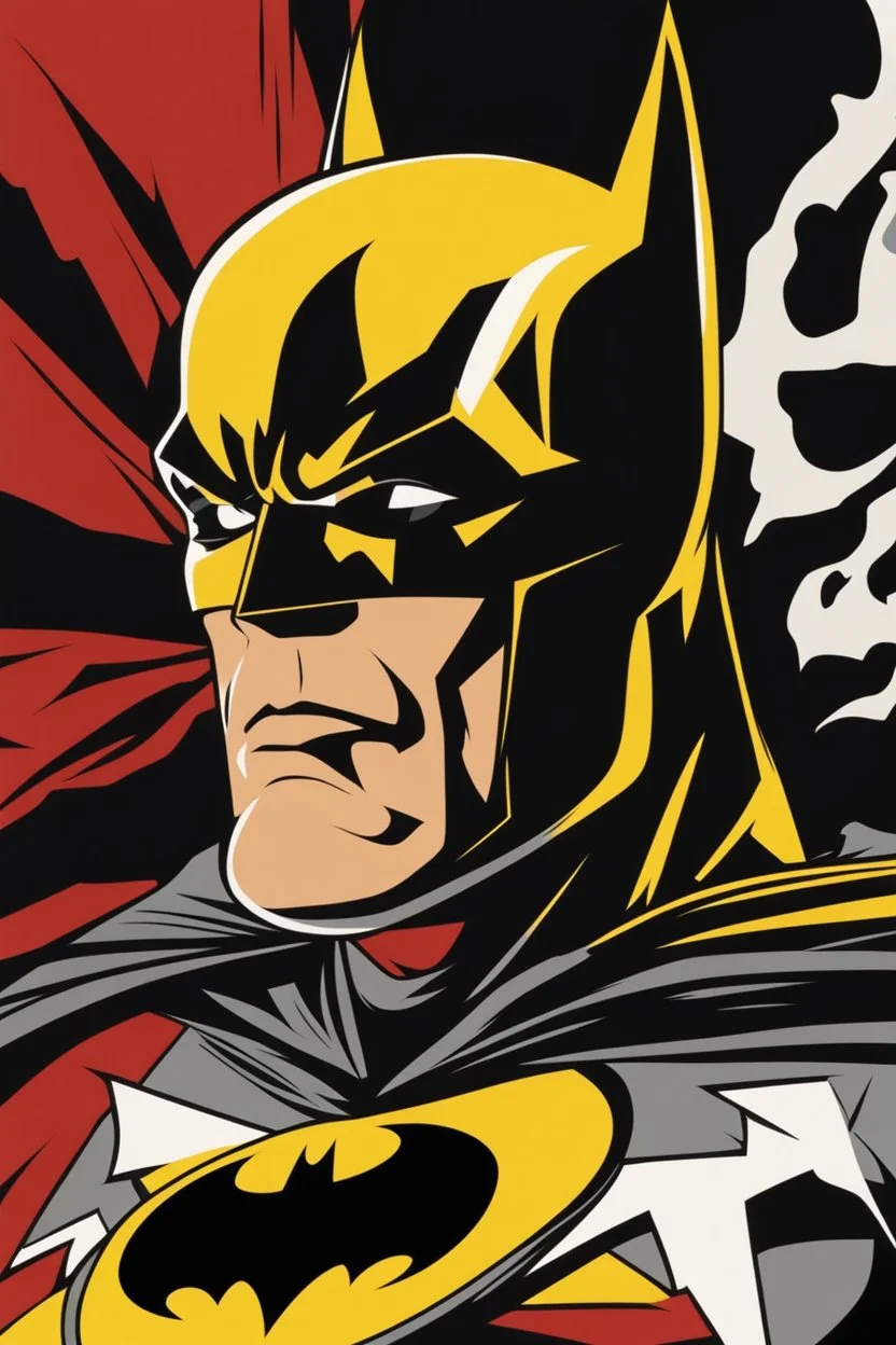 Dibujo de Batman cartoom arte pop, colores amarillo, blanco, rojo y negro