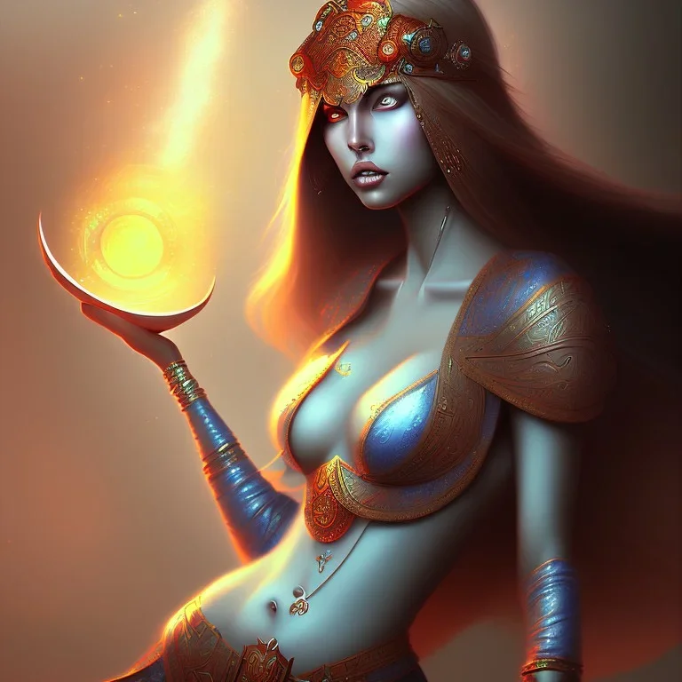 fantasy art, digital painting, pretty female sorceress, nip