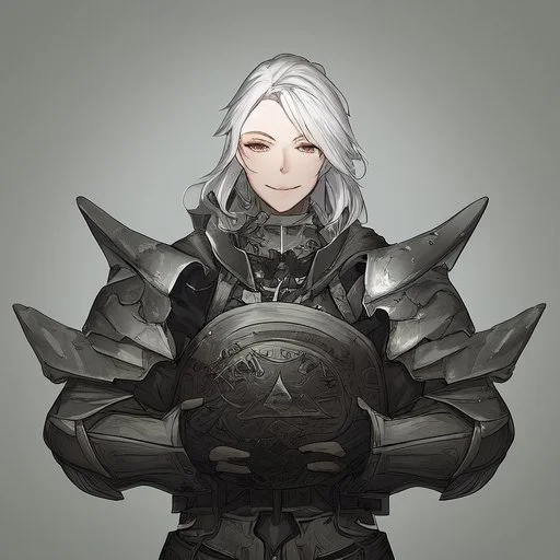 A nord male battlemage from Skyrim, full plate nordic armor, white hair of medium length, hearty, smiling