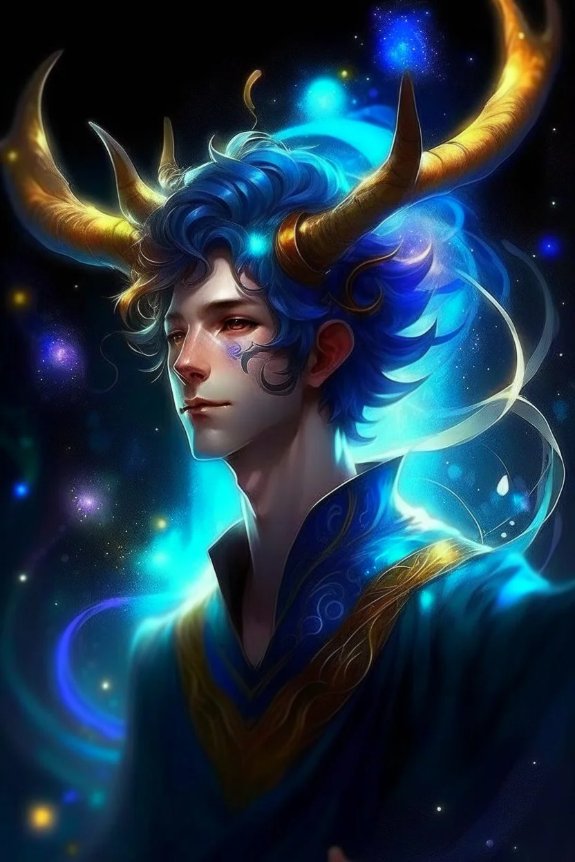 starlight hair prismatic ethereal constellation astral being Male antlers druid of the stars