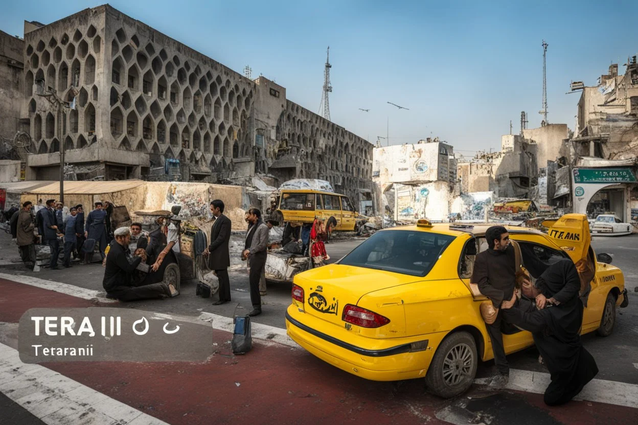 a street in Tehran with a taxi