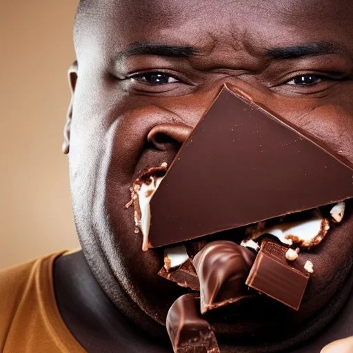 An obese man eats chocolate and explodes