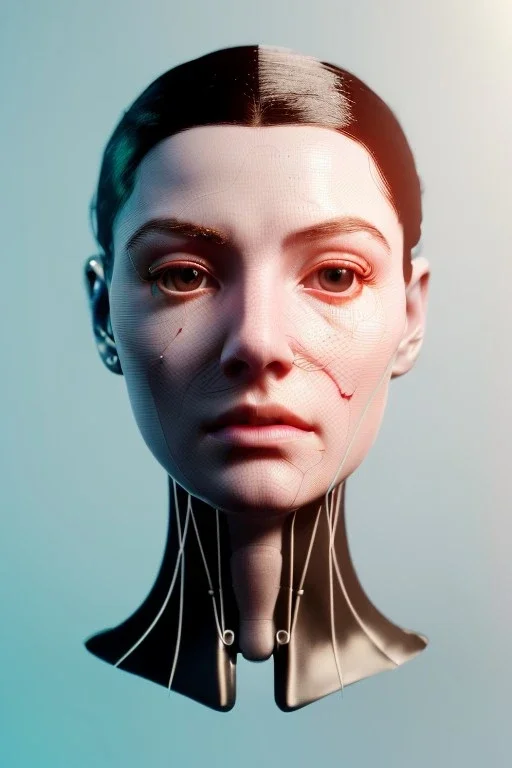 complex 3d render ultra detailed of a beautiful porcelain profile woman android face, cyborg, robotic parts, 150 mm, beautiful studio soft light, rim light, vibrant details, luxurious cyberpunk, lace, hyperrealistic, anatomical, facial muscles, cable electric wires, microchip, elegant, beautiful background, octane render, H.R. Giger style, 8k