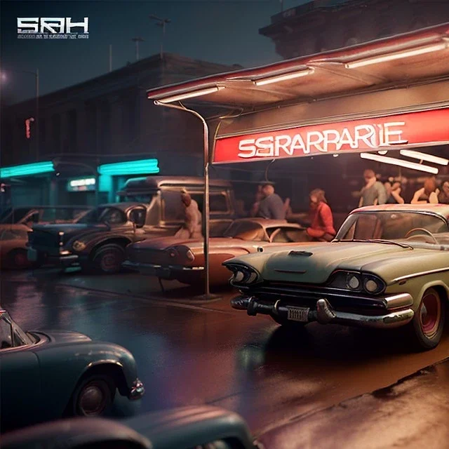 Ultra Realistic retro sci-fi afire Supermarket parking scene, 1960 year, many people running. blonde woman, sweet scarlet Johansson face, perfect iris, glow eyes, face makeup, tight latex coat; many panic people, Retro sci-fi style, soft color, highly detailed, unreal engine 5, ray tracing, RTX, lumen lighting, ultra detail, volumetric lighting, 3d, finely drawn, high definition, high resolution.