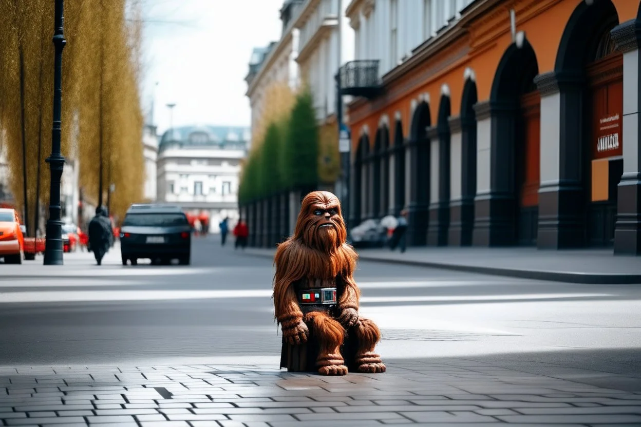 Chewbacca perdido en la gran ciudad, fotografía, disparo cámara Leica