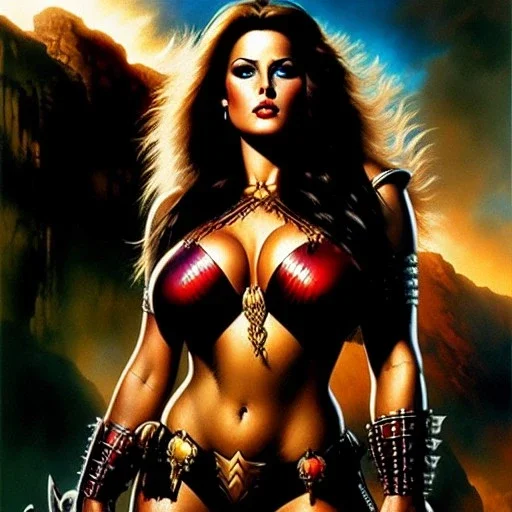 portrait oil on canvas,beautiful busty Female Warrior, minimal armor,comic book cover, mystical colors,insanely detailed,realistic,intrincate detail, 16k resolution, masterpiece,Simon Bisley,Frank Frazetta,Alex Horley,ARTHUR ADAMS