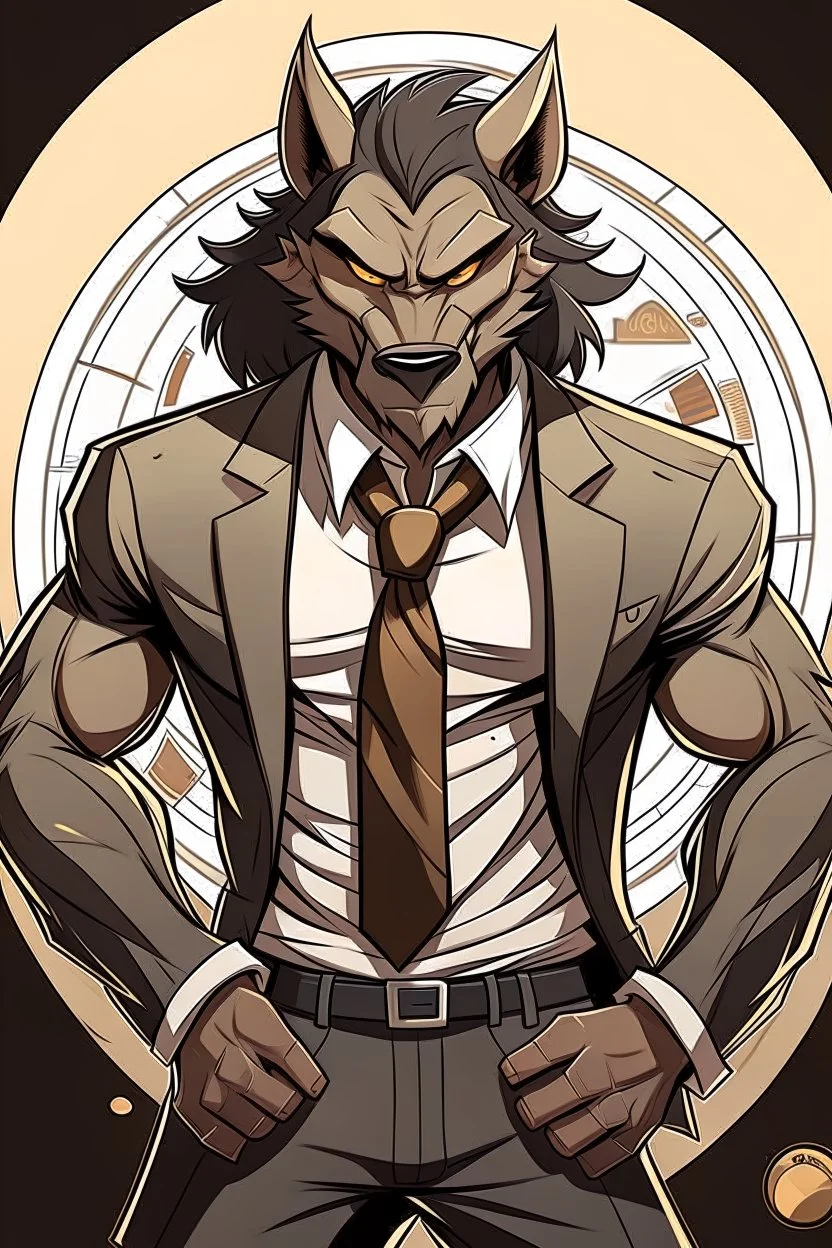 Buff, anthro, wolf, himbo, black fur, gold eyes, wearing a suit, full-body, muscles, strong, muscular,