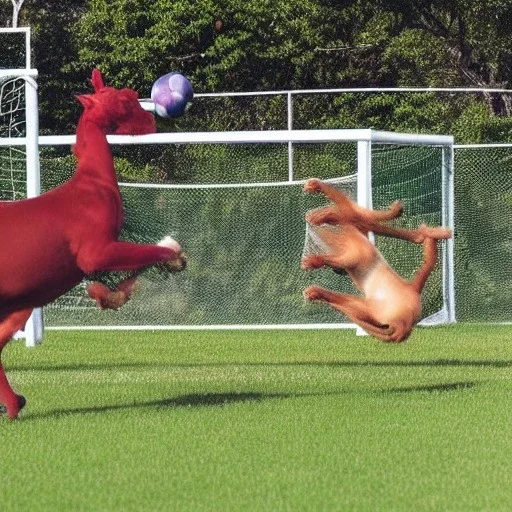 Animals playing soccer