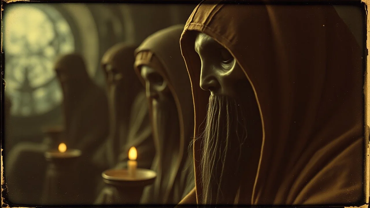 Daguerrotype close up some mysterious figures, odd background, cinematic, Hieronymus Bosch Max Ernst ambient light, by Minicavio Quollati and Marlost Endgulp, Amano, Botticelli, Alphonse Mucha