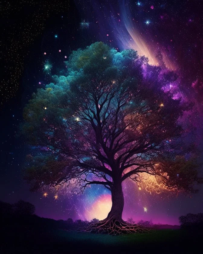 beautiful tree dissolving into sidereal space