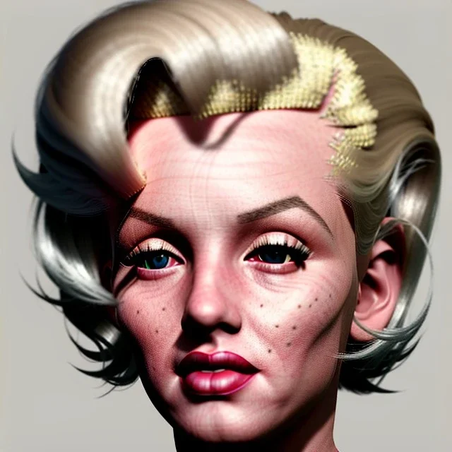 Realistic image portrait, blonde woman, sweet Marylin Monroe face, punk style, shave hair, glow eyes, highly detailed, unreal engine 5, ray tracing, RTX, lumen lighting, ultra detail, volumetric lighting, 3d, finely drawn, high definition, high resolution.