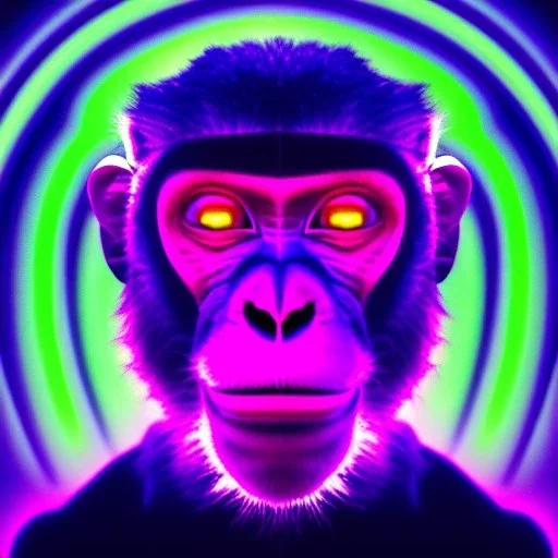 A beautiful portrait of a cyborg monkey purple neon color scheme, high key lighting, volumetric light high details psychedelic background