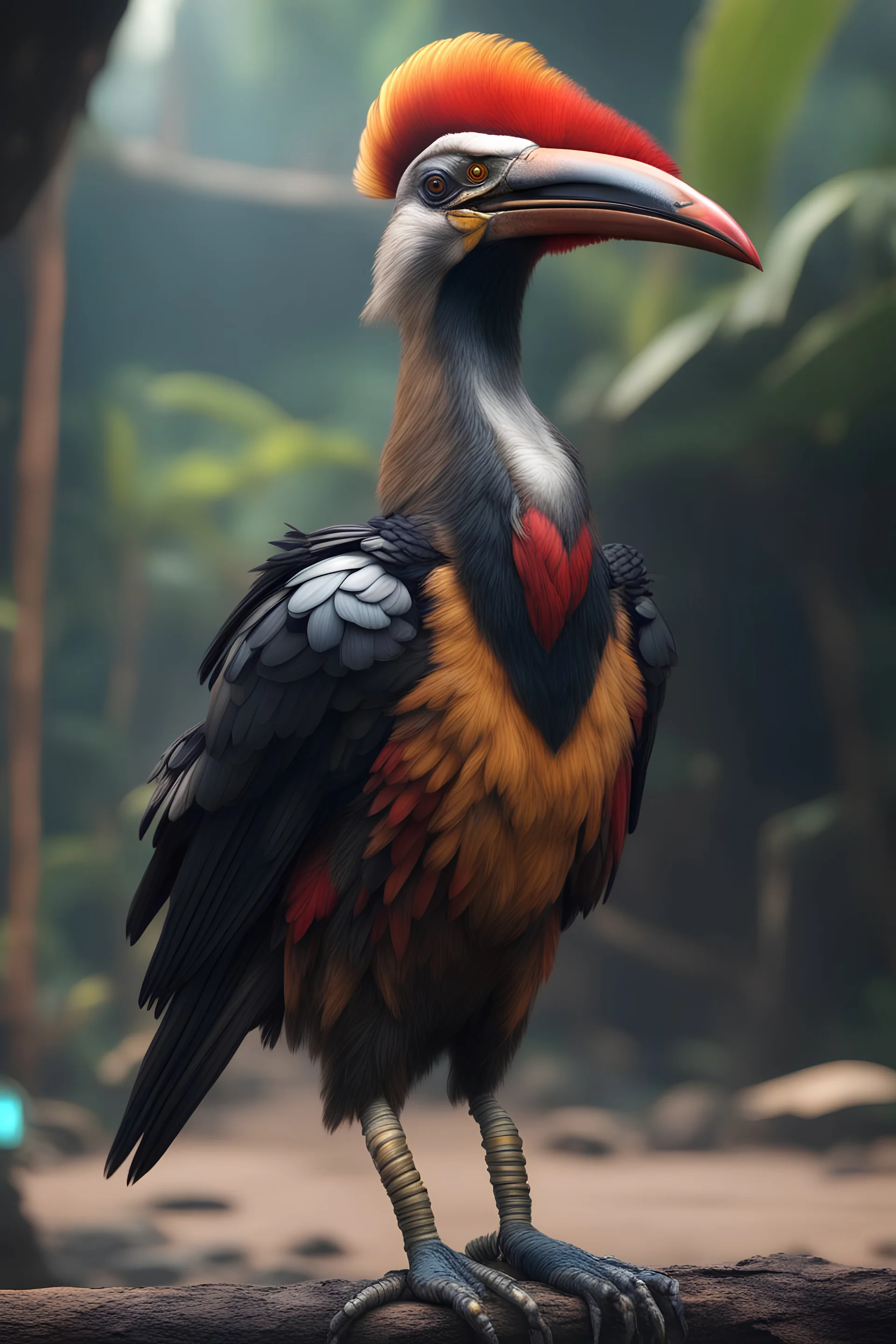 cyberpunk hornbill bird borneo indonesia, 8k, realistic, full body