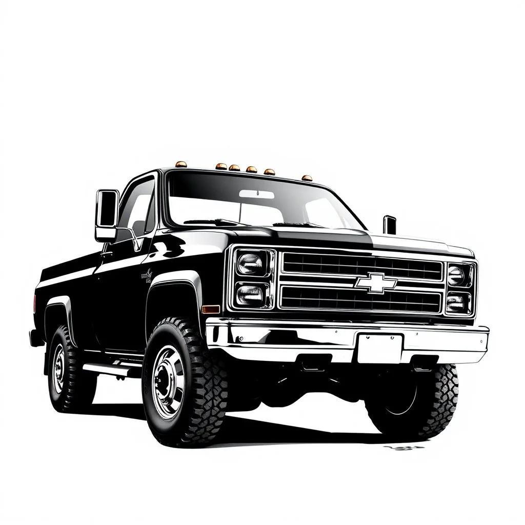 Chevrolet square body truck facing a little to the left, high contrast black and white vector