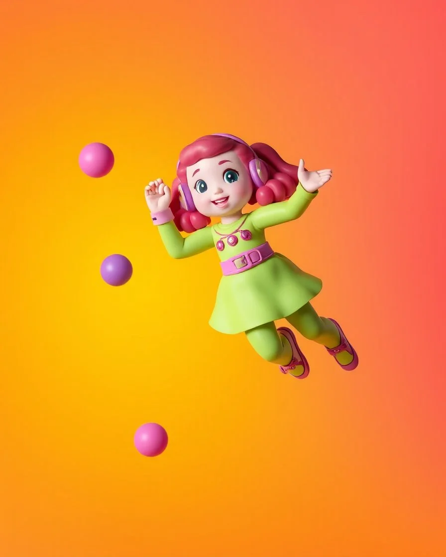 popmart space molly, floating on solid background color