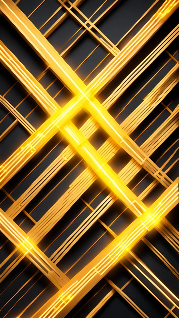 Hyper Realistic Yellow & Beige Intersecting Lines With Glowing Golden Embers.