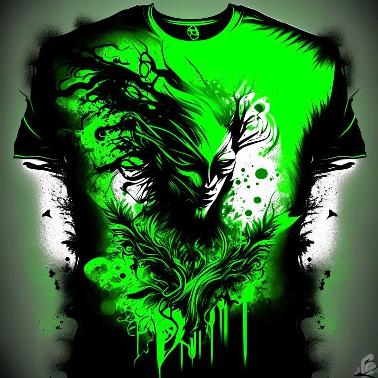 Print for t-shirt with vector art with green li...