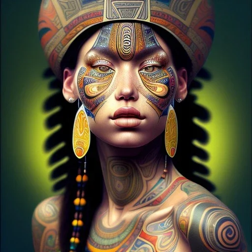 retrato de Mujer tribal maorí bella con tatuajes con estilo de Gustav Klimt