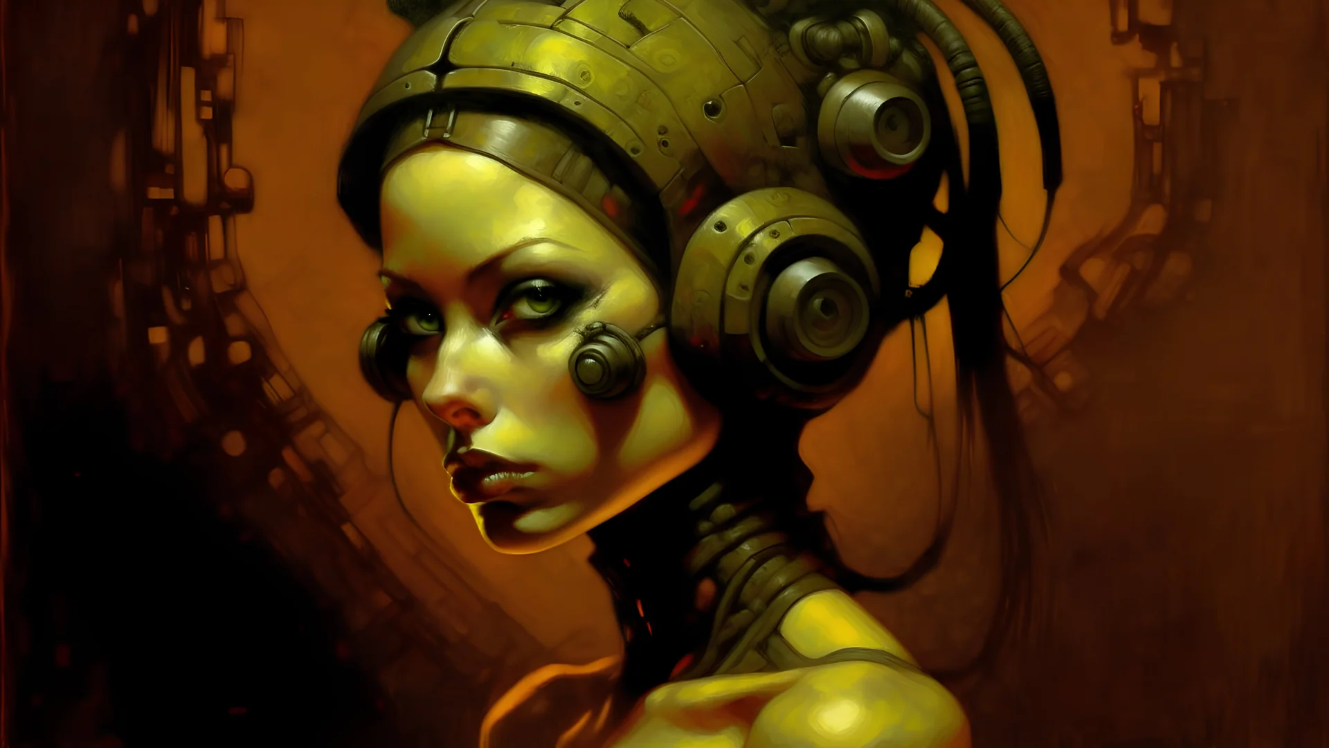 cybernetic woman, Gerald Brom style