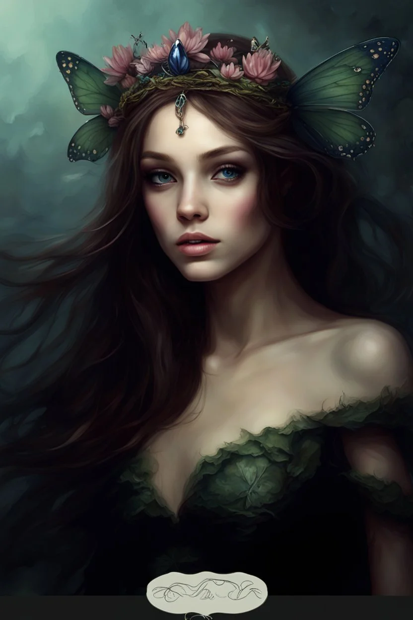 Frogs Water lilies Dark blue long hair Dark Fairy princess rapunzel hair queen crown butterflies dragonflies fireflies elven tiara flowers fairy wings emerald moss saphire