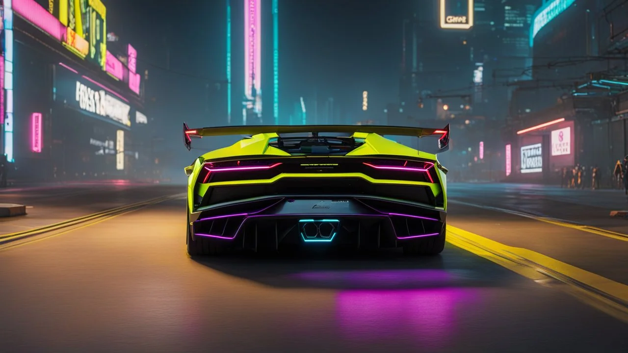 lamborghini sian Mansory Cyberpunk 2077 neon Style Rear View, Super Detailed, desktop wallpaper, 4K