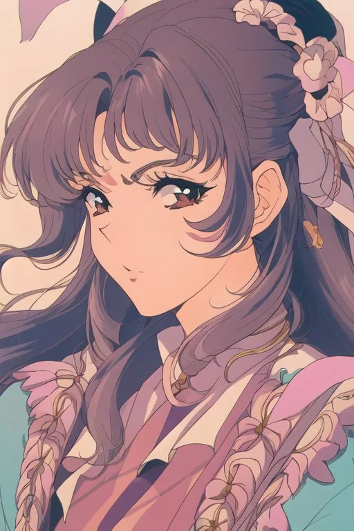 1980s Anime, Retro anime, retro fashion, muted pastel colors, Pastel, by Tsukasa Hojo and Toshihiro Kawamoto, Korean, Singer, K/DA, K-pop idol, Medieval fantasy, Asian, Female