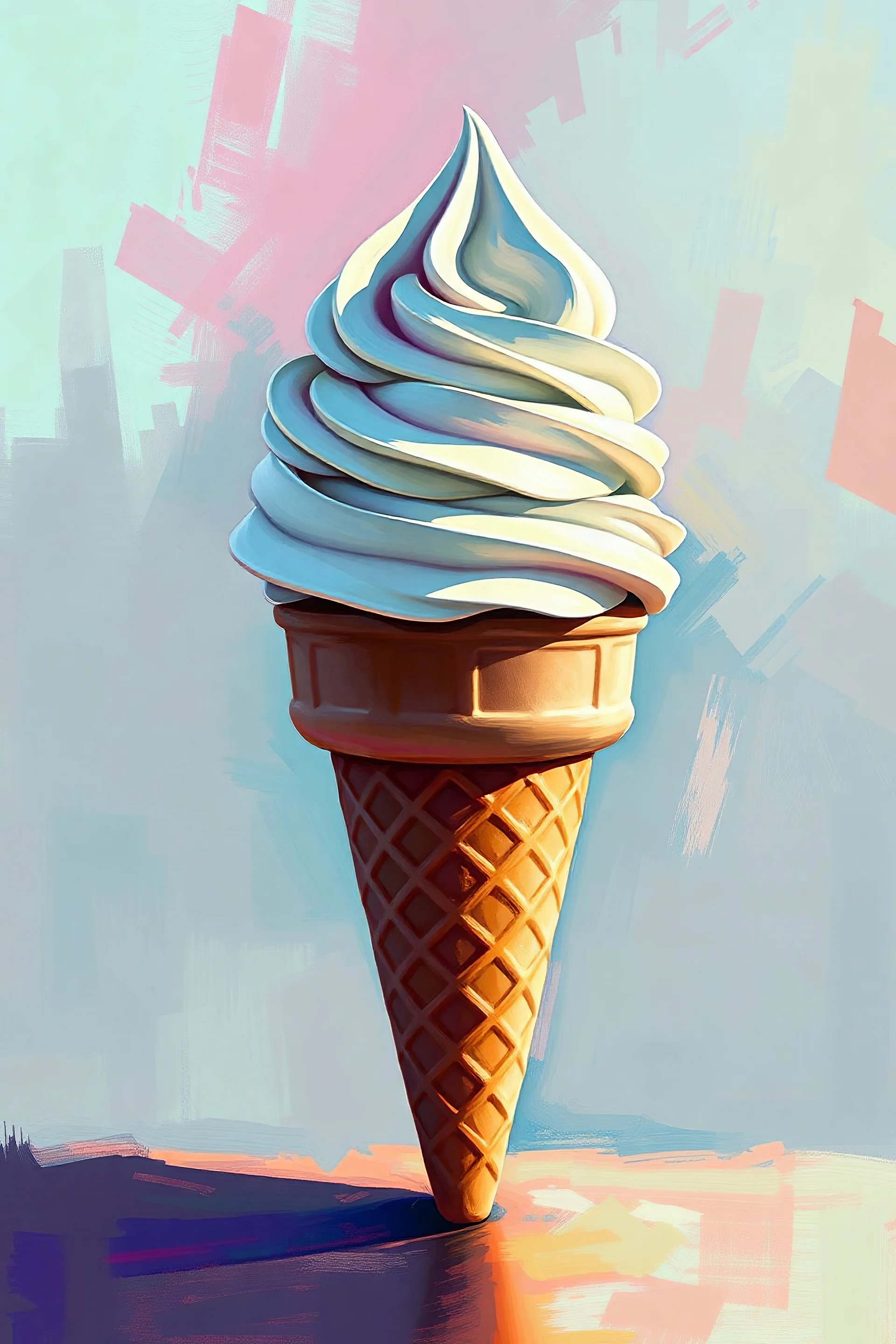digital painting, oilpainting, a vivid summer colorful ice cream cone with wipped cream,complex serene colorful background