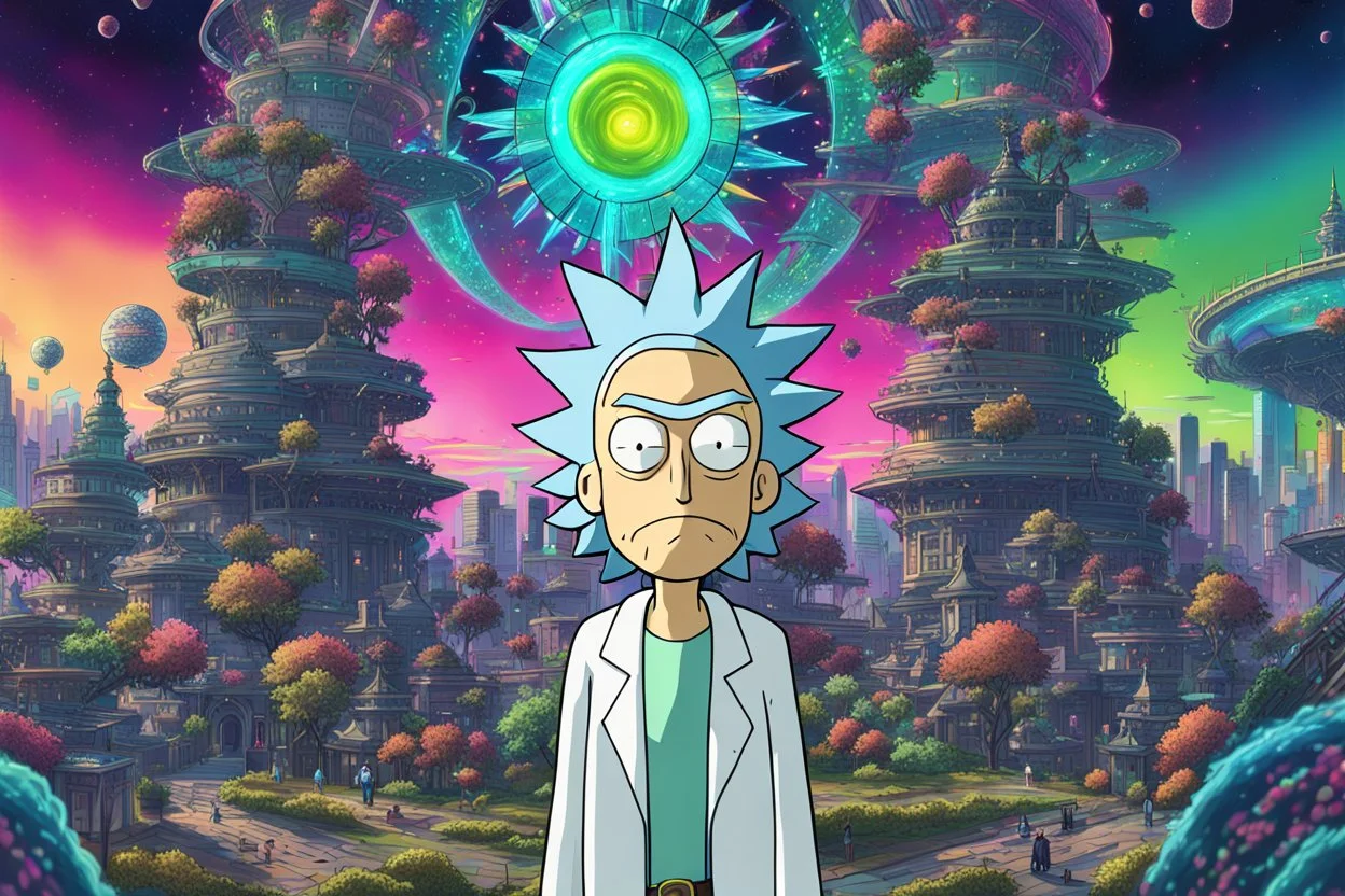 Rick in 8k realistic anime drawing style, Rick and morty world, close picture, neon, intricate details, highly detailed, high details, detailed portrait, masterpiece,ultra detailed, ultra quality