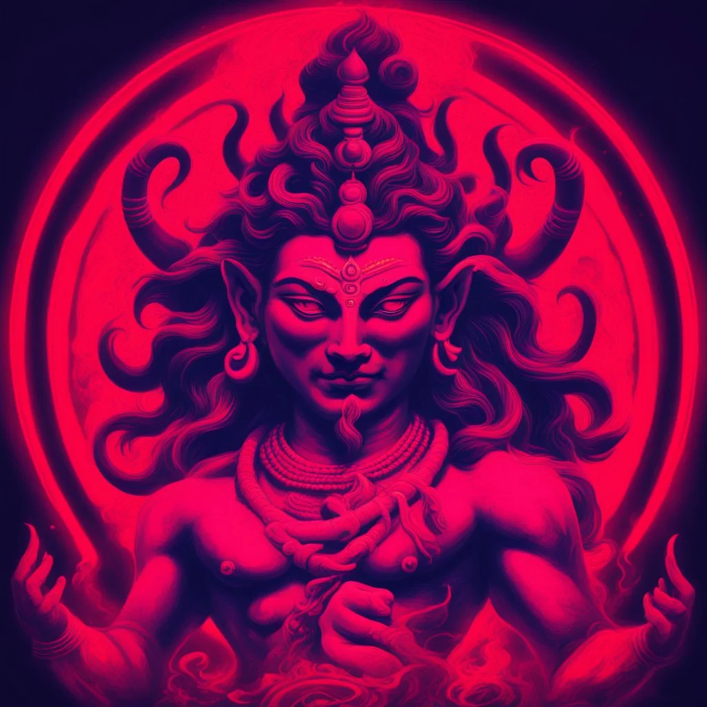 God shiva Demonic image in neon red color pallet