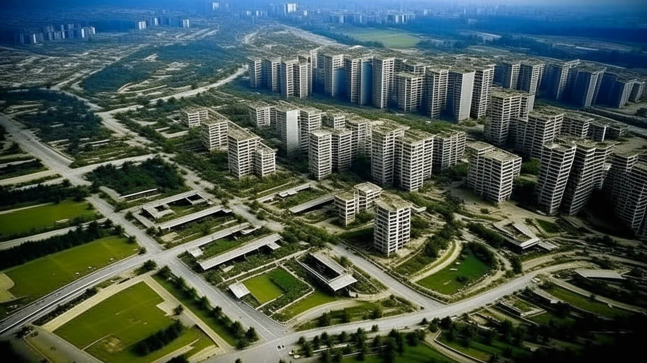 half-collapsed corporate suburbia