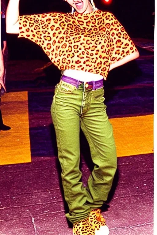 year 1996 denim fashion. Loose, baggy, low waist Combat pants and t-shirt. Colors: denim blue, blue, purple, cream, khaki, light green, lilac, plum, orange, terracotta, red, light yellow, lion yellow, pink, dark blue, beige. leopard, Cheetah . Latex in small part. Kylie Minogue, Tyra Banks,Julia Roberts. leg warmer. Cargo pants.