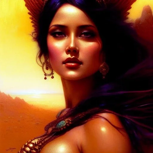 Drawing of beautiful face,busty Dejah Thoris,sweet stare,Mars,desert,minimal ancient armor, balanciaga fashion clothe painting by gaston bussiere, greg rutkowski, yoji shinkawa, yoshitaka amano, tsutomu nihei, donato giancola, tim hildebrandt, oil on canvas, cinematic composition, extreme detail,fit full head inside picture,16k
