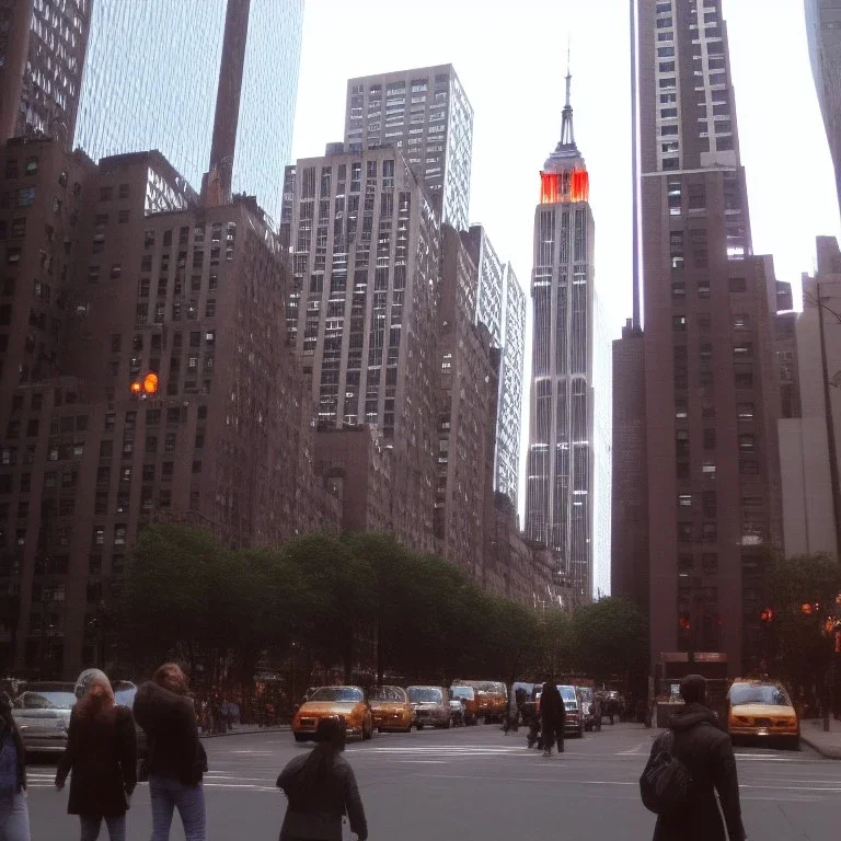 rush hour in front of the empire state building, instead of people there are cute animals