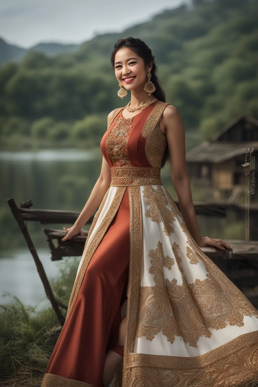 ((full shot body)) photo of the most beautiful artwork in the world featuring model, smiling, , High Detail, Sharp focus, dramatic, photorealistic, ultra sharp, ultra hd, hyper realistic, ultra realistic, ((((dress)))), trending on artstation, sharp focus, studio photo, intricate details, highly detailed, standing in nice pose in country side with river ,water fall ,rocky vally