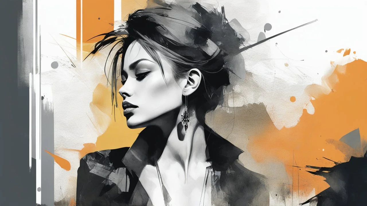 aesthetic, painterly style, modern ink, Kai'Sa , sensual, sultry, dark blouse, expressive pose, urbanpunk, abstract texture multilayer background, neo-expressionist , Russ Mills, Ian Miller