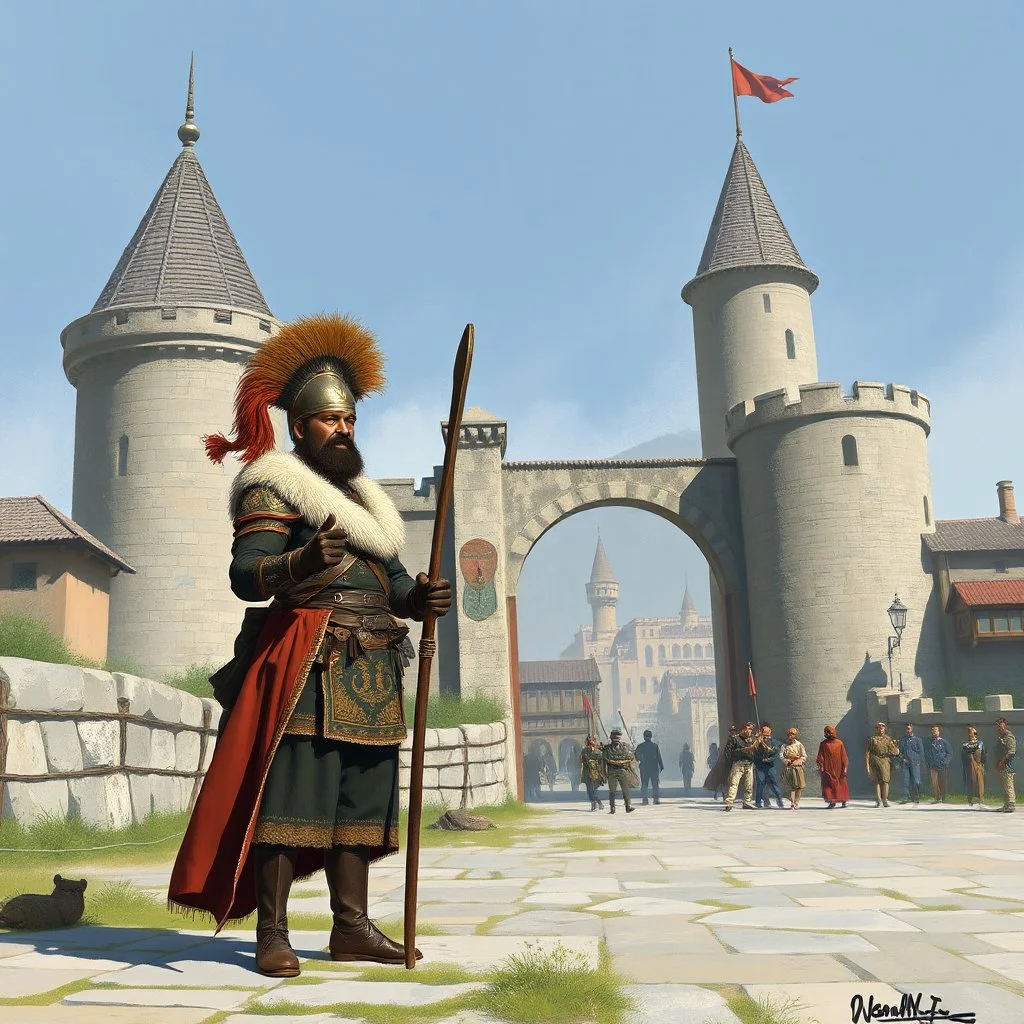 a town guard outside the city gates