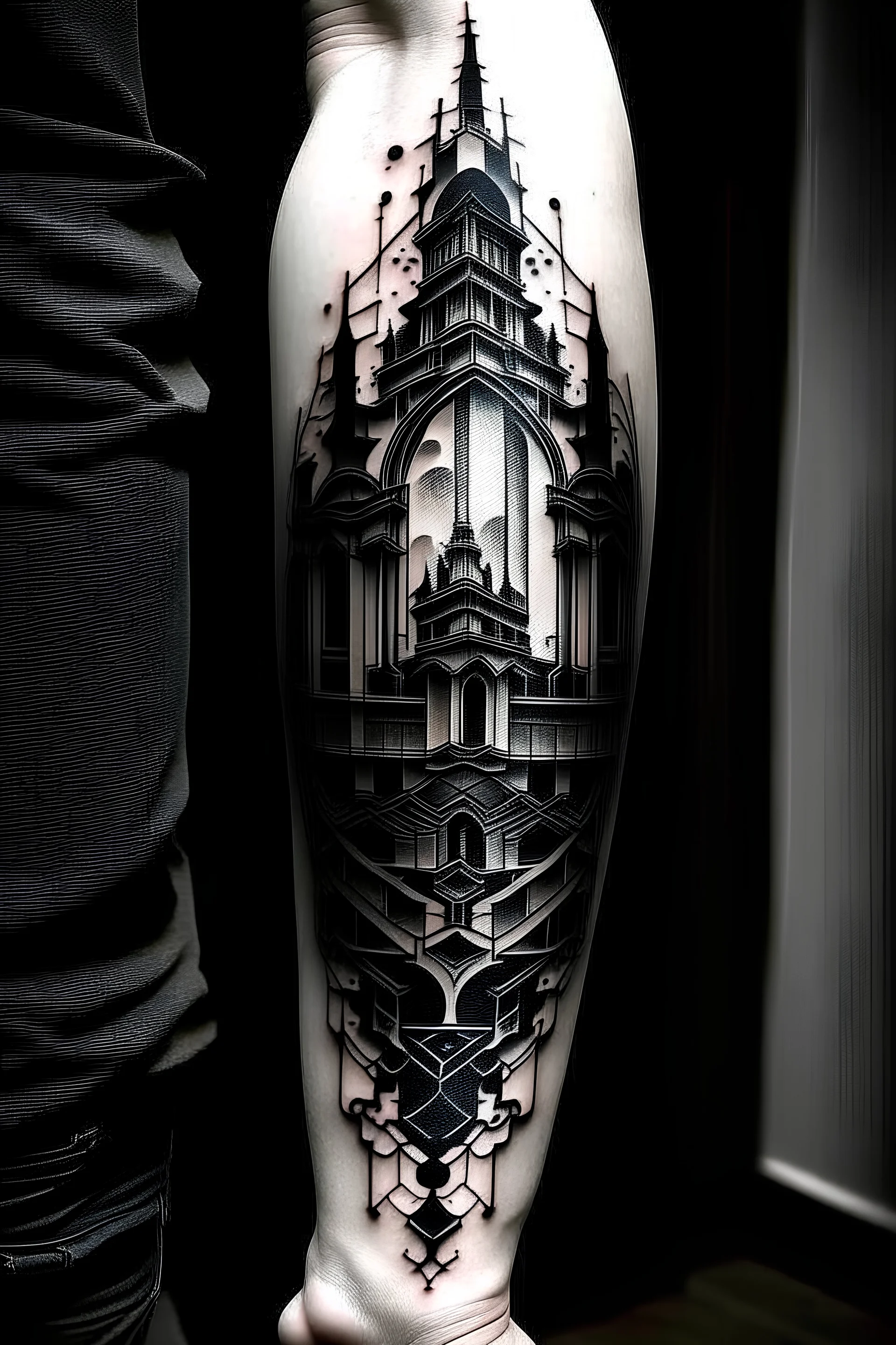 Architect Joachim Traeuptmann presents his underarm tattoo in Eltville,  Germany. 07 September 2016. Traeuptmann got the historical and current  layout of the basilica of Eberbach Abbey tattooed on his underarm. Photo:  ANDREAS