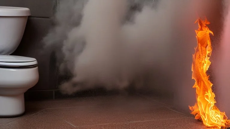 using a fire extinguisher to spay it at the overflowing toilet