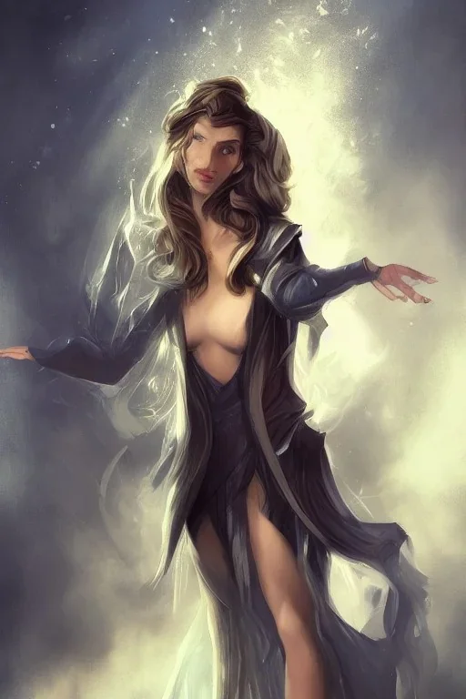 portrait, lady, full body shot, medium shot, style of magic the gathering