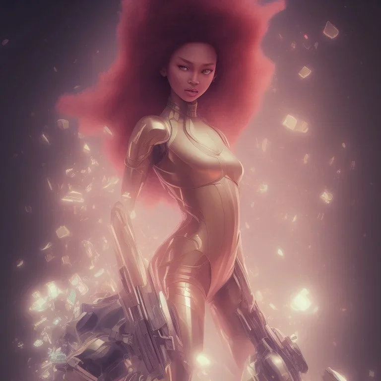 black super hero girl | very very anime!!!, fine - face, beyonce, red afro, realistic shaded perfect face, fine details. anime. realistic shaded lighting poster by ilya kuvshinov katsuhiro otomo ghost - in - the - shell, magali villeneuve, artgerm, jeremy lipkin and michael garmash and rob rey, green eyes