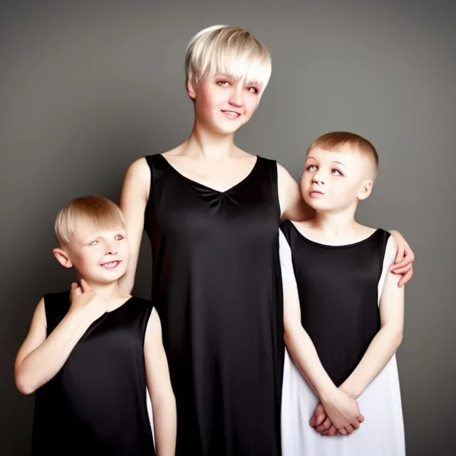 Russian tomboy boyish boylike short man's haircut boyish features shortcut in black girlish nightgown mommy